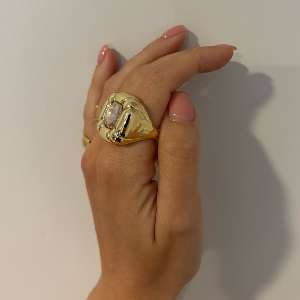 DULCIS COCKTAIL Statement square Gold RING, Size 9 - Picture 10 of 14